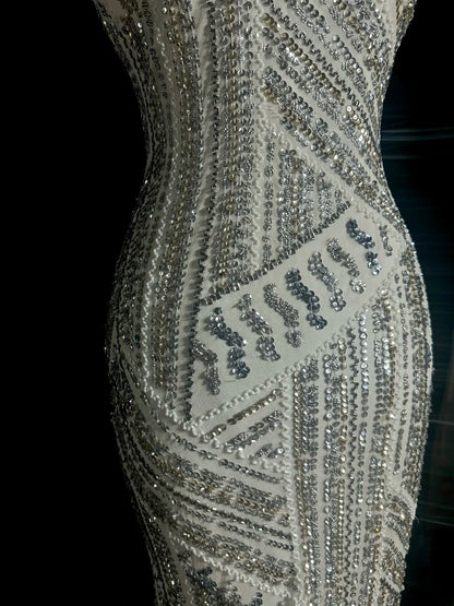 Robes de bal sirène grises argentées scintillantes, robes de soirée longues dos nu, robes de graduation MP397