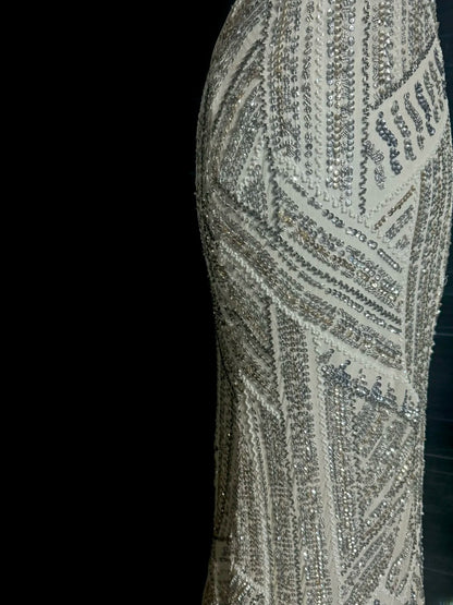 Robes de bal sirène grises argentées scintillantes, robes de soirée longues dos nu, robes de graduation MP397