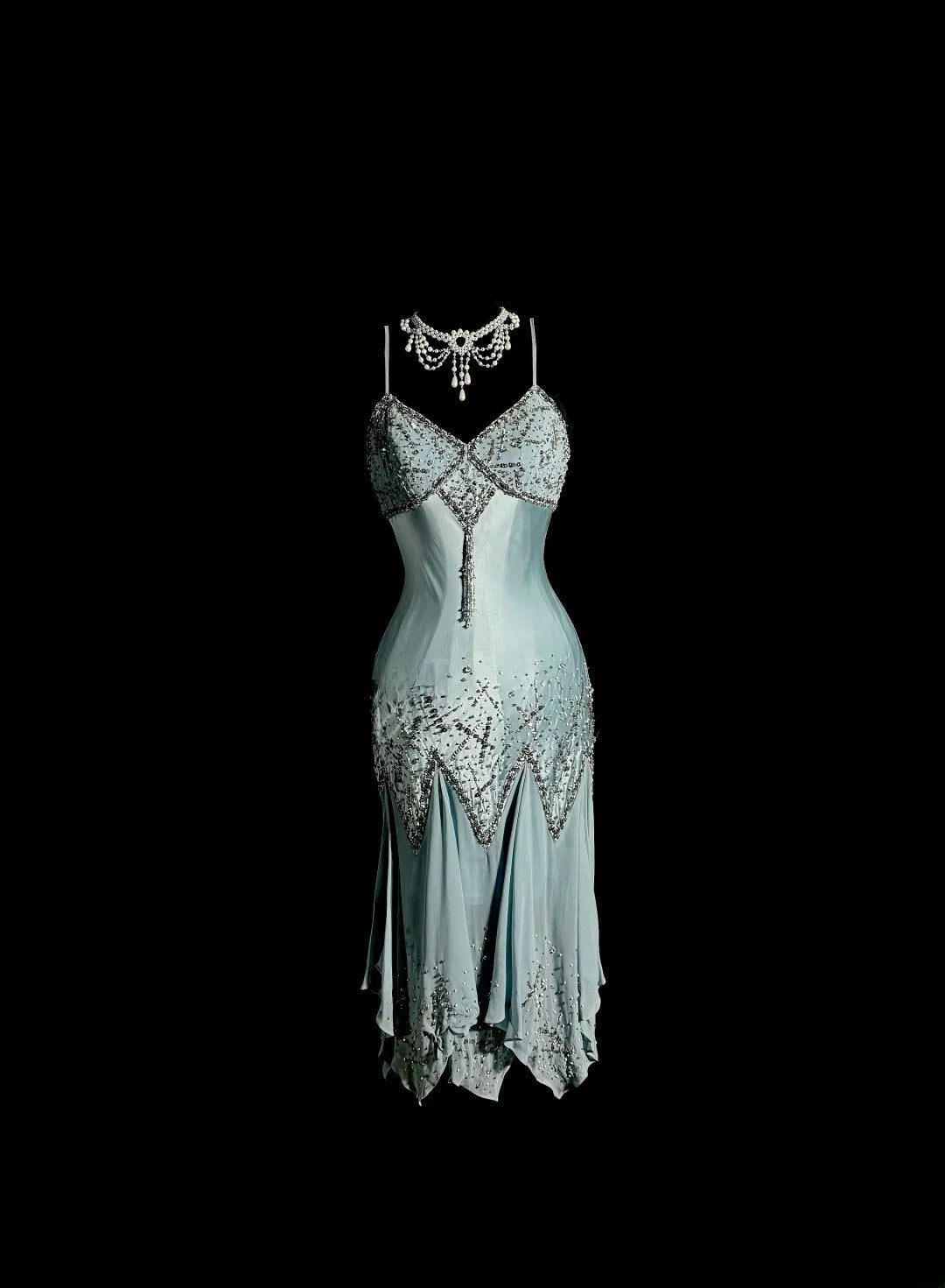 Sparkly Prom Dresses Mermaid Spaghetti Strap Blue Tea Length Formal Dresses Graduation Gown MP398