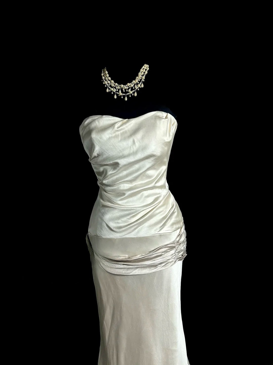 Modest Mermaid Strapless Satin Prom Dresses With Ruffles Long Formal Dresses Graduation Gown MP399