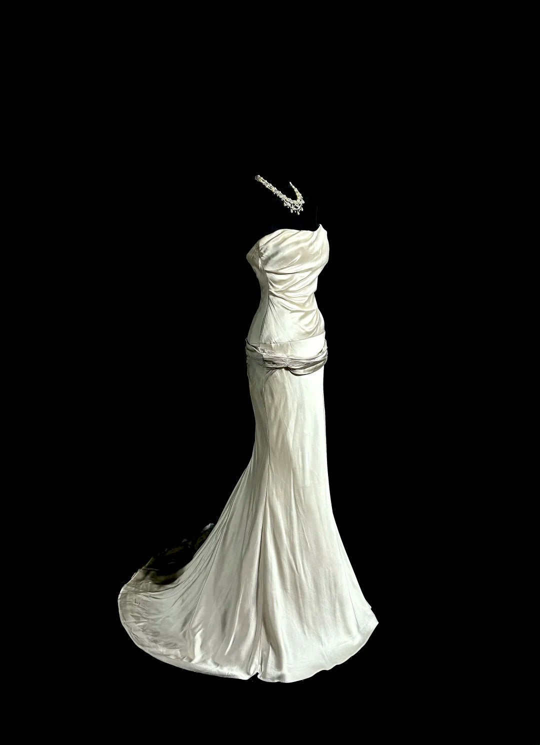 Modest Mermaid Strapless Satin Prom Dresses With Ruffles Long Formal Dresses Graduation Gown MP399