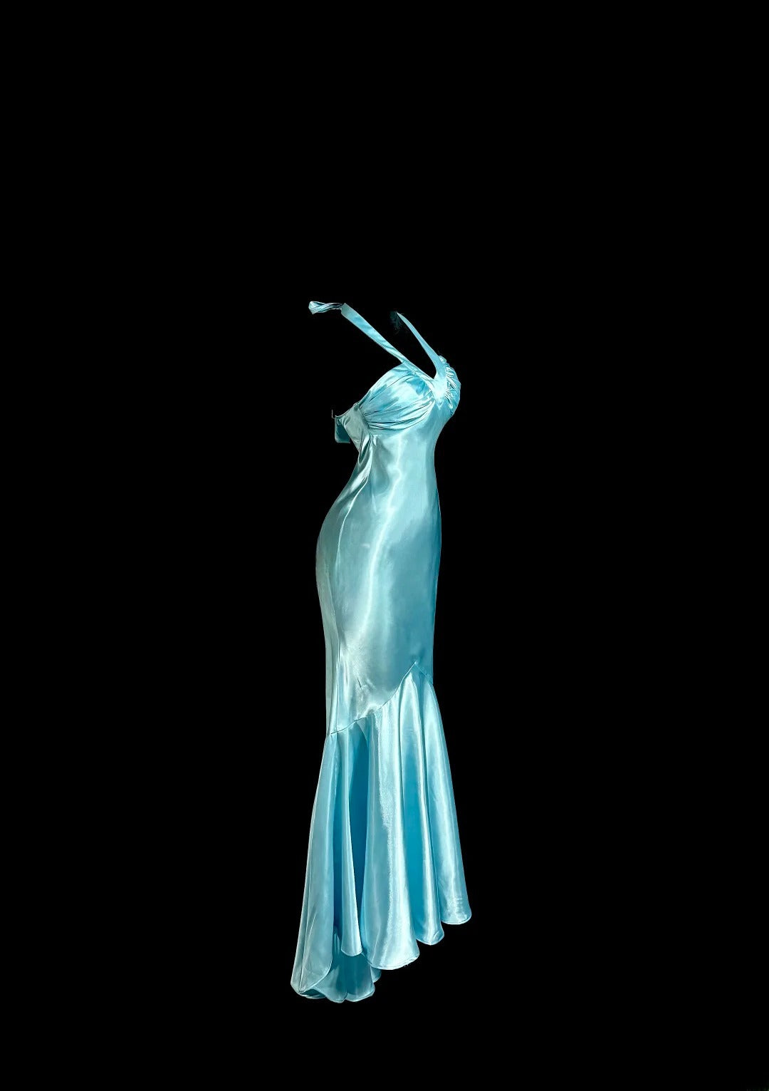 Simple Prom Dresses Mermaid Halter Blue Tea Length Formal Dresses Graduation Gown MP400
