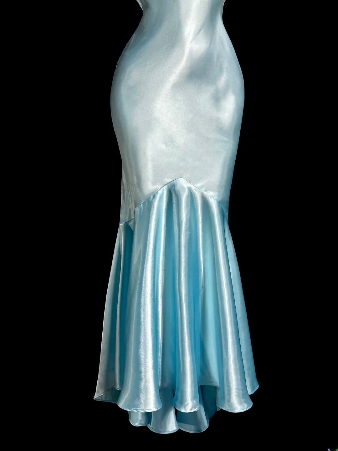 Simple Prom Dresses Mermaid Halter Blue Tea Length Formal Dresses Graduation Gown MP400