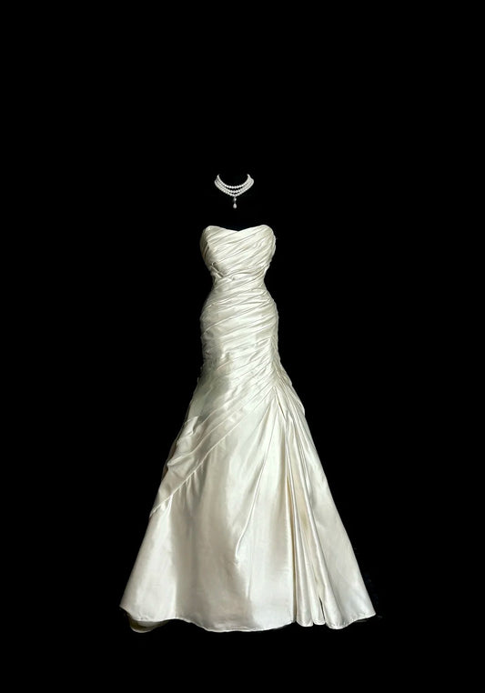 Modest Mermaid Sweetheart Taffeta Ivory Sleeveless Prom Dresses With Ruffles Long Formal Dresses Graduation Gown MP402