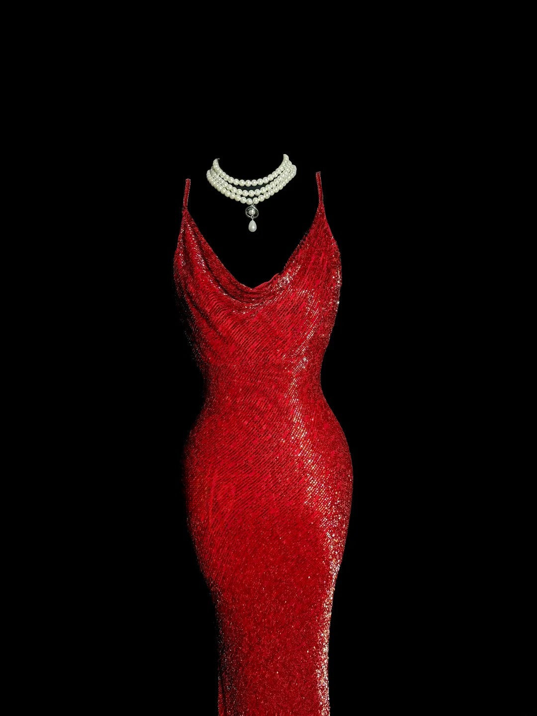 Sparkly Mermaid Spaghetti Strap Red Sequin Sleeveless Prom Dresses Long Formal Dresses Graduation Gown MP403