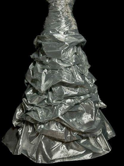 Modest Ball Gown Sweetheart Organza Silver Gray Sleeveless Prom Dresses Long Formal Dresses Graduation Gown MP405