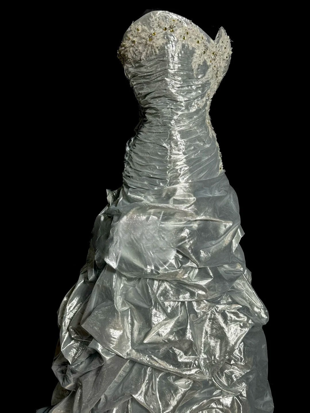 Modest Ball Gown Sweetheart Organza Silver Gray Sleeveless Prom Dresses Long Formal Dresses Graduation Gown MP405