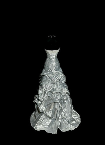 Modest Ball Gown Sweetheart Organza Silver Gray Sleeveless Prom Dresses Long Formal Dresses Graduation Gown MP405