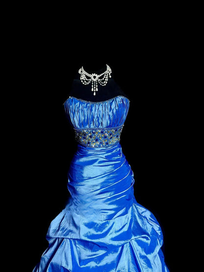 Modest Mermaid Sweetheart Taffeta Royal Blue Sleeveless Prom Dresses Long Formal Dresses Graduation Gown MP406