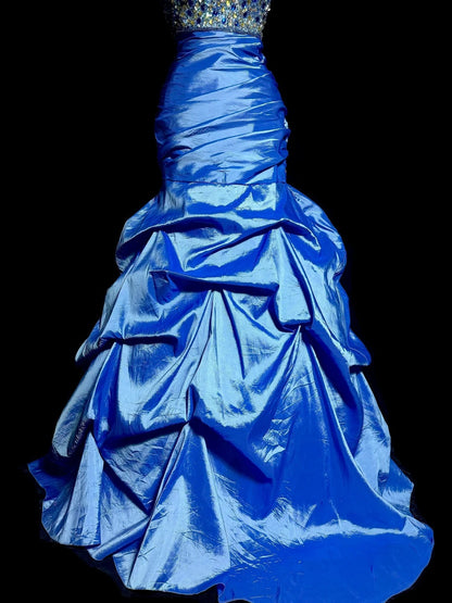 Modest Mermaid Sweetheart Taffeta Royal Blue Sleeveless Prom Dresses Long Formal Dresses Graduation Gown MP406