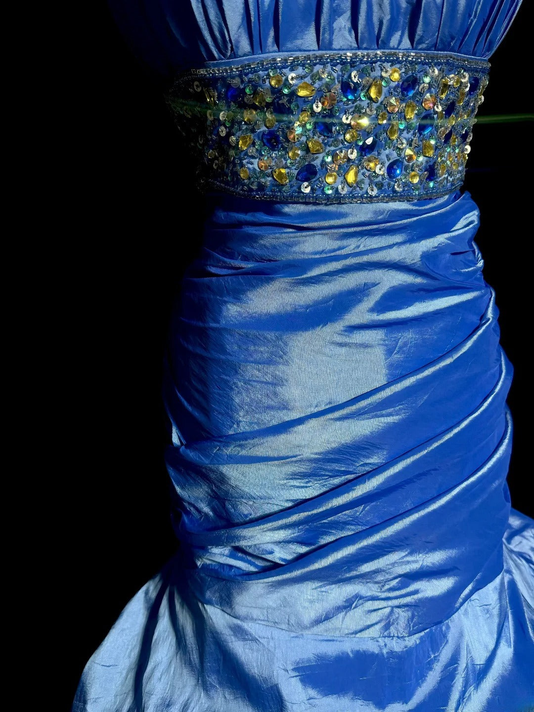 Modest Mermaid Sweetheart Taffeta Royal Blue Sleeveless Prom Dresses Long Formal Dresses Graduation Gown MP406