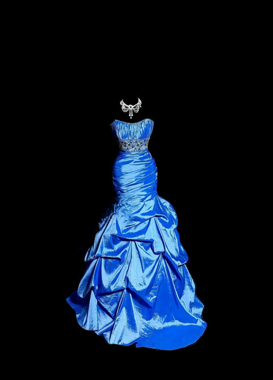 Modest Mermaid Sweetheart Taffeta Royal Blue Sleeveless Prom Dresses Long Formal Dresses Graduation Gown MP406