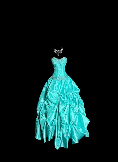Robe de bal bustier bleue sans manches Robe de soirée longue de bal de promo de mascarade Robe de remise de diplôme MP483