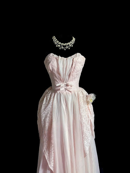 Cute A Line Sweetheart Pink Lace Sleeveless Prom Dresses Long Formal Dress Graduation Gown MP484