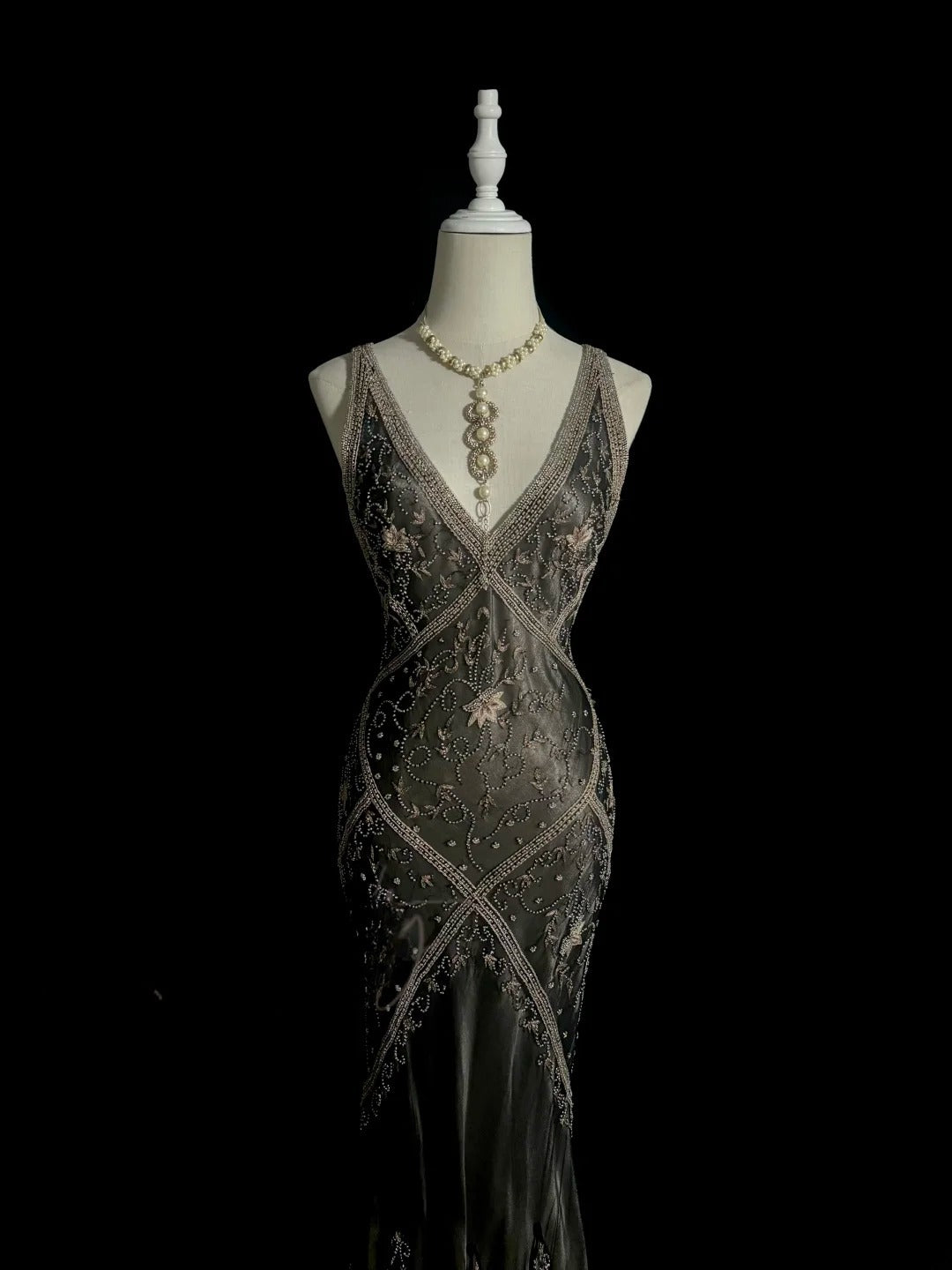 Robe de bal sirène scintillante col en V avec perles sans manches longue robe de soirée robe de graduation MP486