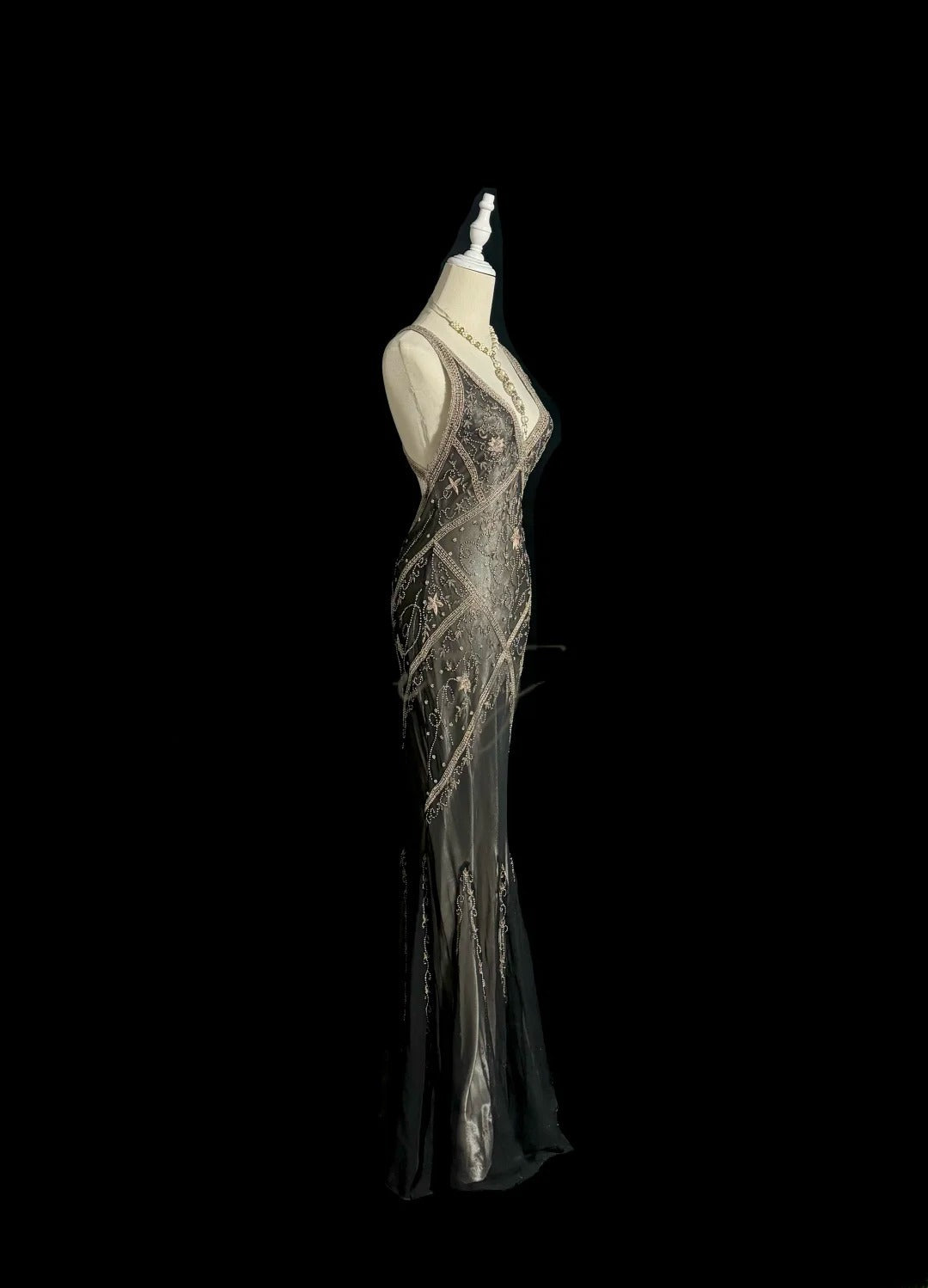 Robe de bal sirène scintillante col en V avec perles sans manches longue robe de soirée robe de graduation MP486