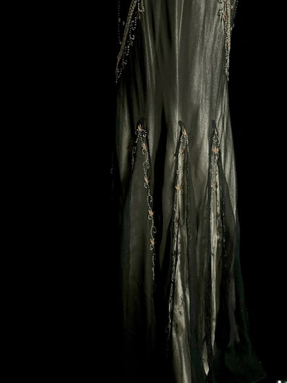 Robe de bal sirène scintillante col en V avec perles sans manches longue robe de soirée robe de graduation MP486
