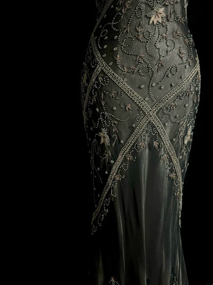 Robe de bal sirène scintillante col en V avec perles sans manches longue robe de soirée robe de graduation MP486