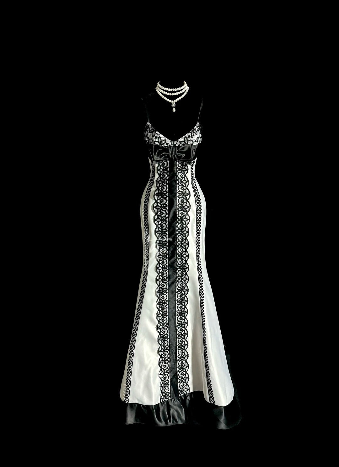 Chic Mermaid Spaghetti Straps Bow Sleeveless Prom Dresses Long Formal Dress Graduation Gown MP488