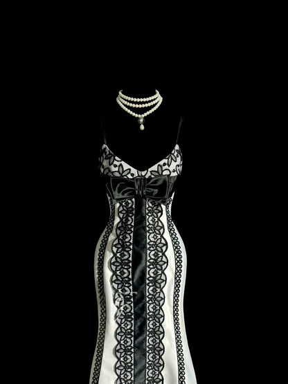 Chic Mermaid Spaghetti Straps Bow Sleeveless Prom Dresses Long Formal Dress Graduation Gown MP488