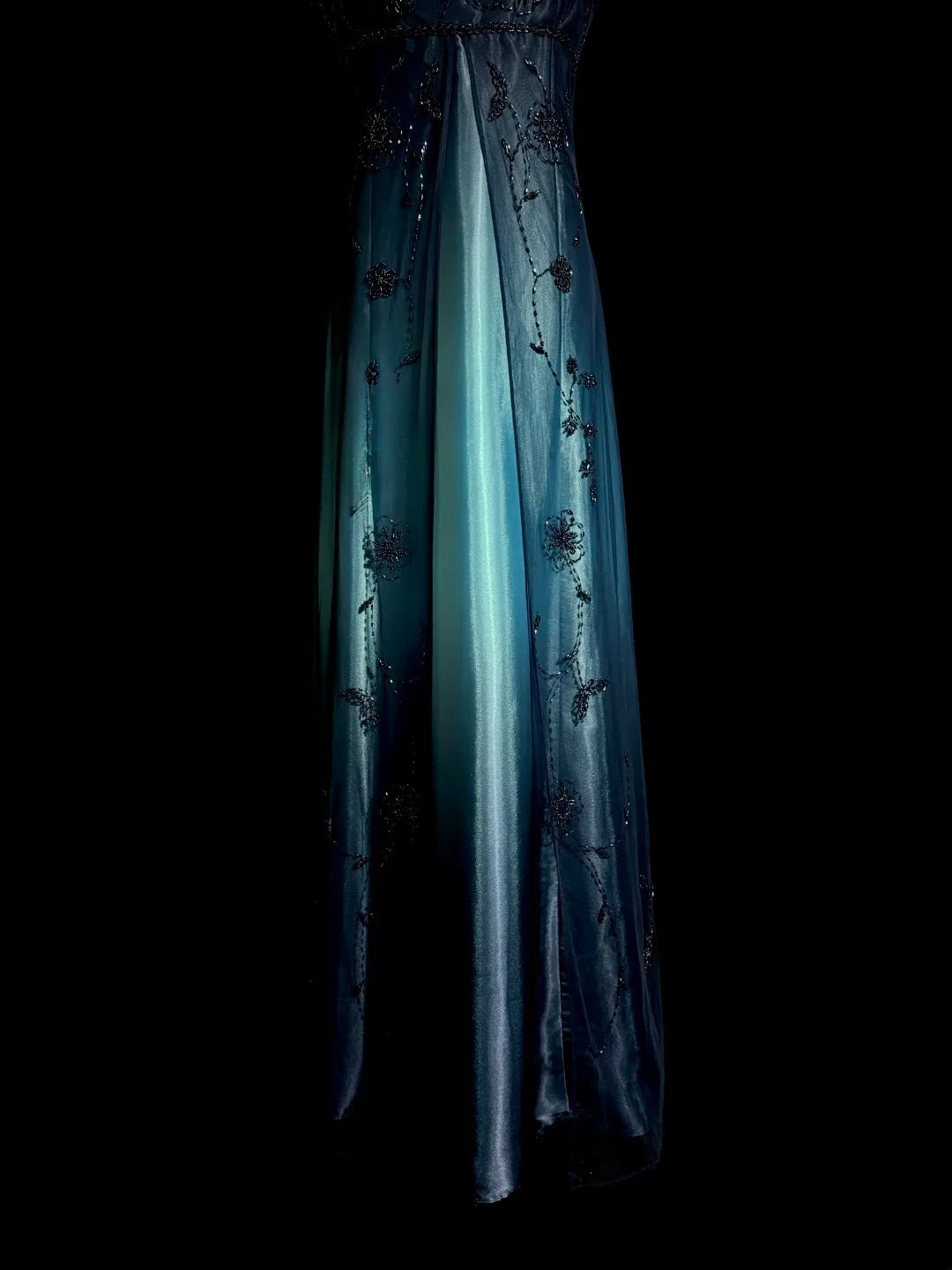 Vintage A-Linie Spaghettiträger Ombre Blau Satin Ärmelloses Ballkleid Langes Abendkleid Abschlussballkleid MP489