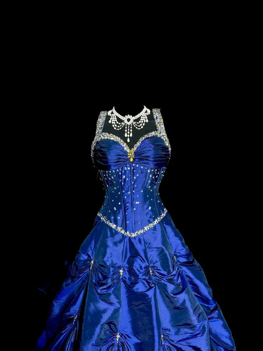 Classy Retro Ball Gown Sweetheart Royal Blue With Straps Sleeveless Masquerade Prom Dresses Long Formal Dress Graduation Gown MP491