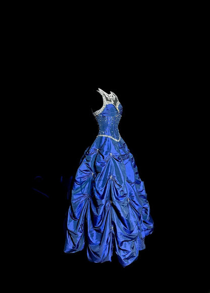 Classy Retro Ball Gown Sweetheart Royal Blue With Straps Sleeveless Masquerade Prom Dresses Long Formal Dress Graduation Gown MP491