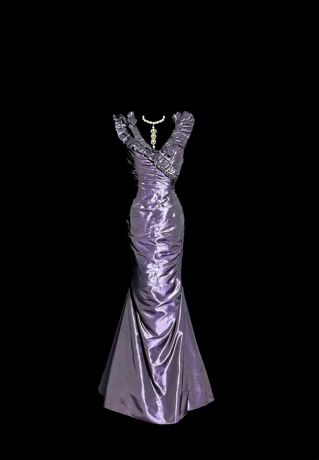 Charming Mermaid V Neck Purple With Pleated Sleeveless Prom Dresses Long Formal Dress Graduation Gown MP493