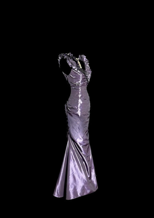 Charmantes Meerjungfrau-Abendkleid mit V-Ausschnitt, plissiert, ärmellos, langes Abschlusskleid, Ballkleid MP493
