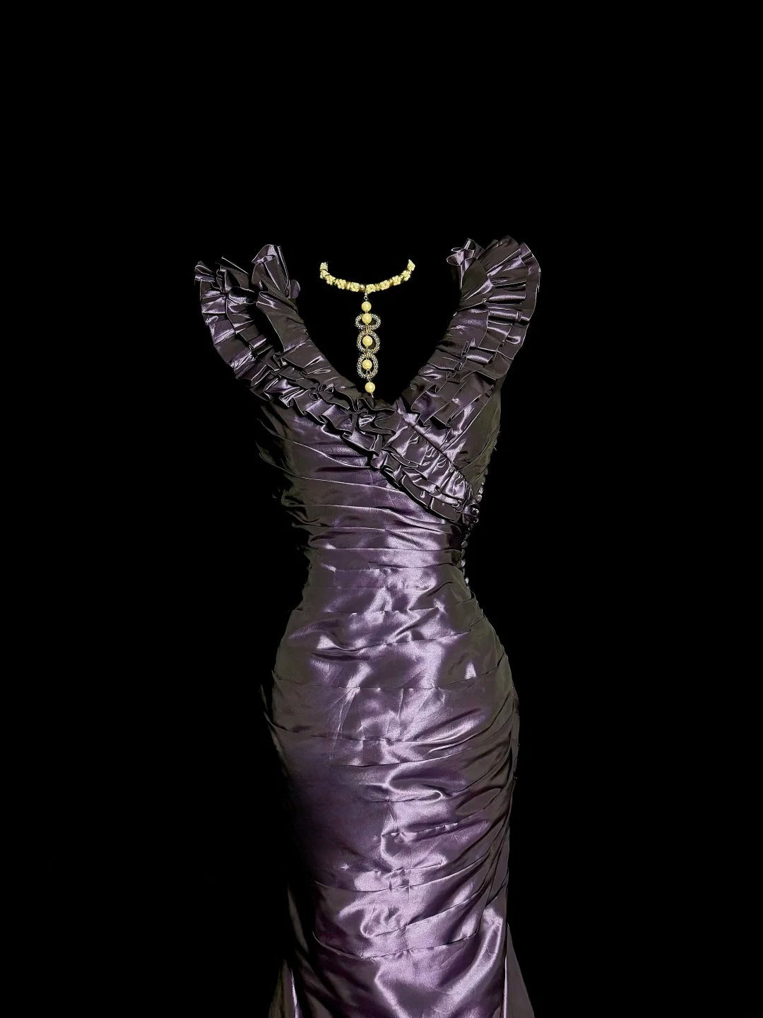 Charming Mermaid V Neck Purple With Pleated Sleeveless Prom Dresses Long Formal Dress Graduation Gown MP493