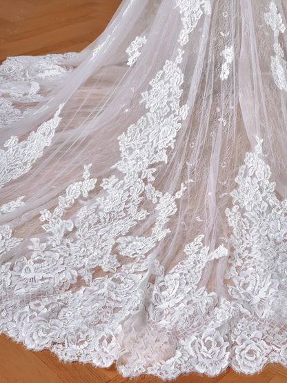 Zeitlose Meerjungfrau Hochgeschlossene Rückenausschnitt Brautkleider mit Flügelärmeln aus Spitze im Boho-Stil MP001