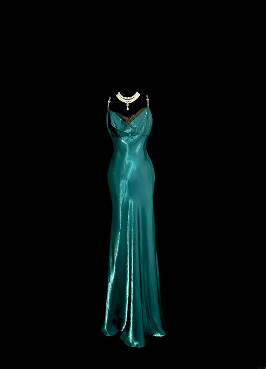 Modest Mermaid Spaghetti Strap Green With Beading Sleeveless Prom Dresses Long Formal Dress Graduation Gown MP496