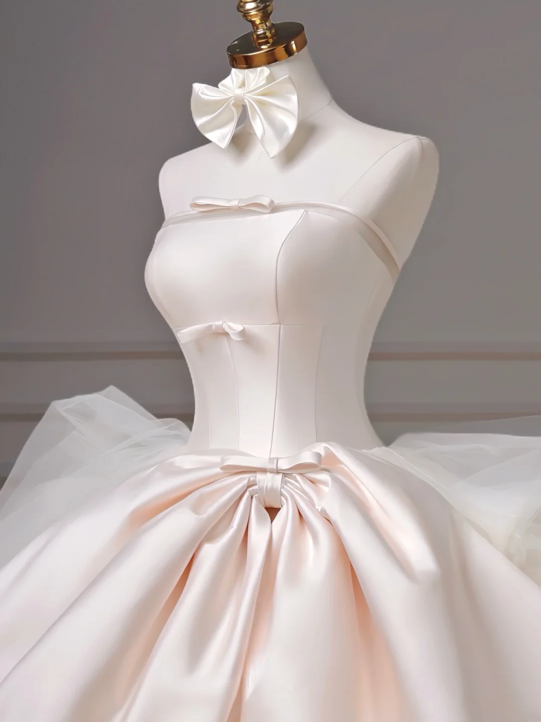 Timeless Ball Gown Strapless Satin Sleeveless With Bow-knot Princess Wedding Dresses MP002