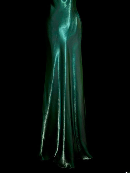 Bescheidenes Meerjungfrauen-Spaghetti-Träger-Kleid in Grün mit Perlenbesatz Ärmellos Abschlussballkleid Langes Abendkleid Abschlusskleid MP496