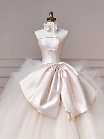 Timeless Ball Gown Strapless Satin Sleeveless With Bow-knot Princess Wedding Dresses MP002