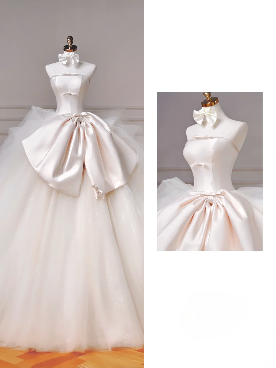 Timeless Ball Gown Strapless Satin Sleeveless With Bow-knot Princess Wedding Dresses MP002