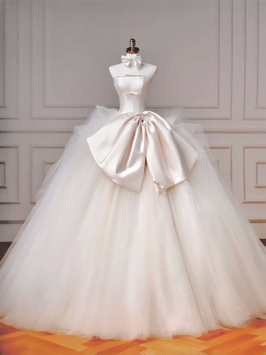 Timeless Ball Gown Strapless Satin Sleeveless With Bow-knot Princess Wedding Dresses MP002