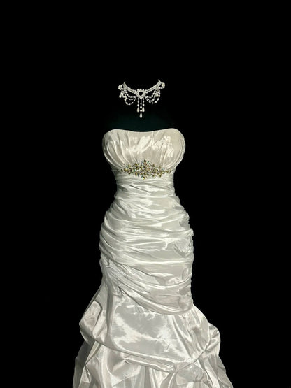 Élégante robe de bal rétro sirène avec perles, décolleté en cœur, plissée, sans manches, pour bal masqué, longue robe de soirée, robe de remise des diplômes MP497