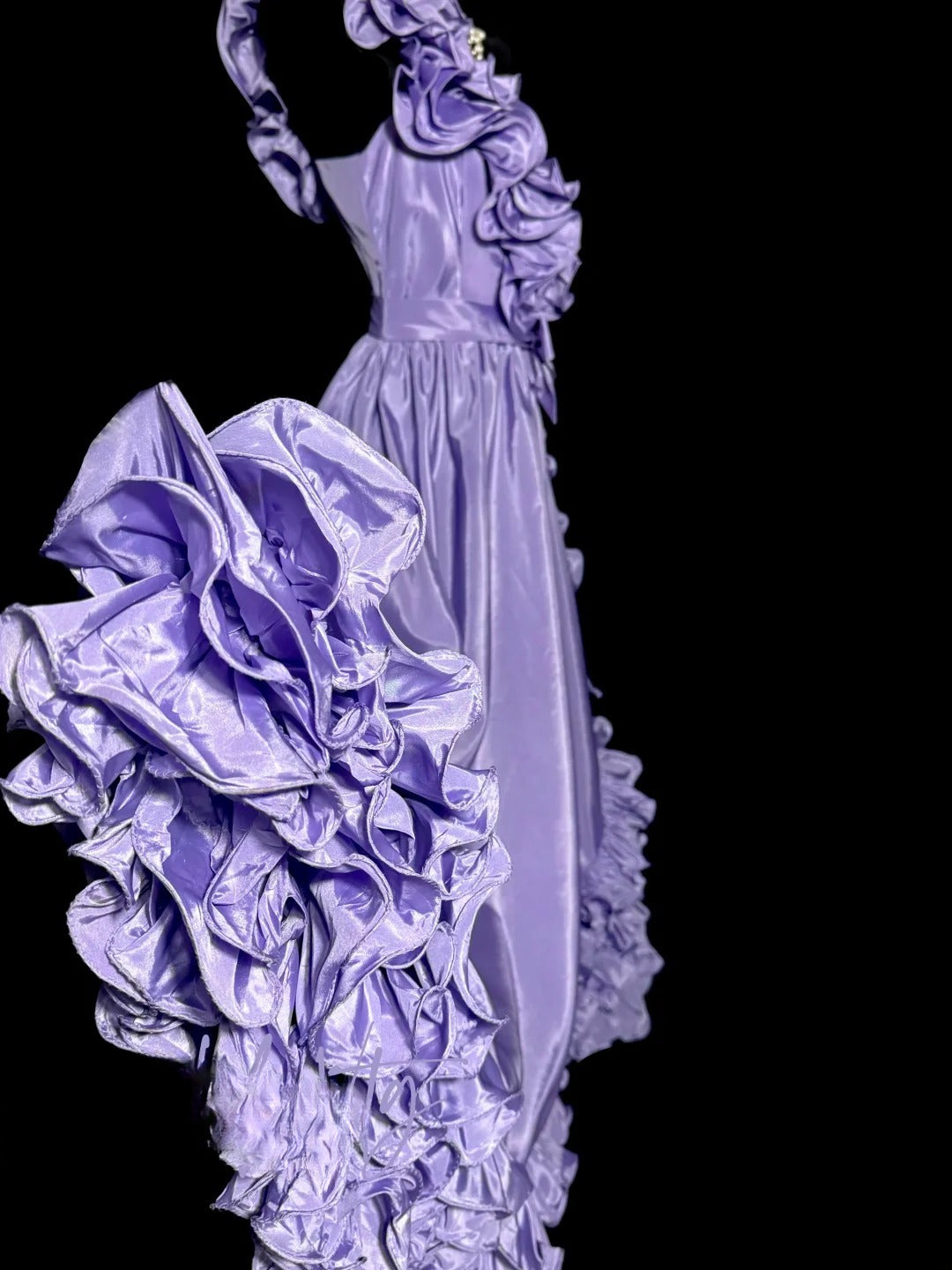Modest A line One Shoulder Lilac Satin With Ruffles Sleeveless Prom Dresses Long Formal Dress Graduation Gown MP499