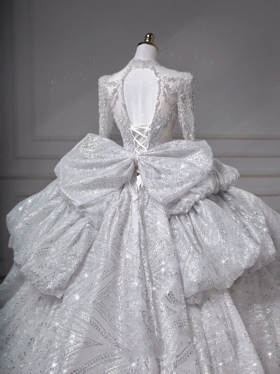 Timeless Ball Gown High Neck Sequin Lace Tulle With Beading Princess Wedding Dresses MP005