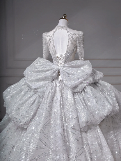 Timeless Ball Gown High Neck Sequin Lace Tulle With Beading Princess Wedding Dresses MP005