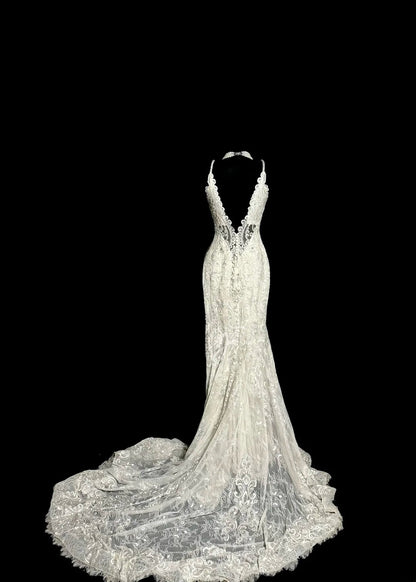 Elegantes Meerjungfrau-Brautkleid Elfenbein mit Spaghettiträgern und Applikationen Gartenprinzessin Hochzeitskleider MP500