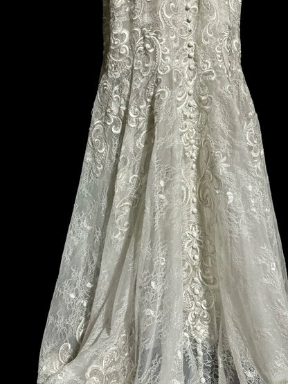 Elegantes Meerjungfrau-Brautkleid Elfenbein mit Spaghettiträgern und Applikationen Gartenprinzessin Hochzeitskleider MP500