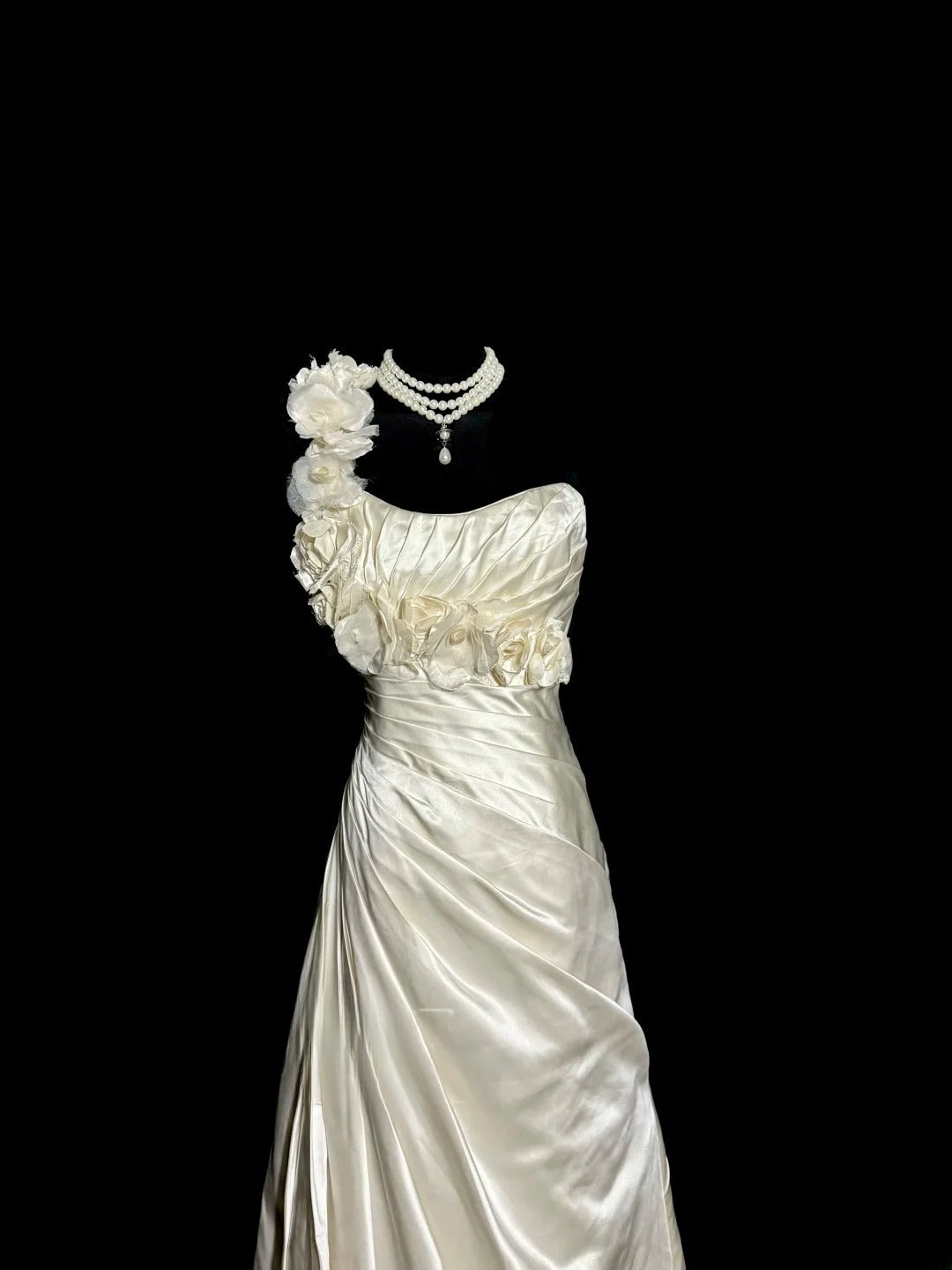 Elegant Mermaid One Shoulder Ivory With Flowers Garden Princess Bridal Gowns Wedding Dresses MP501