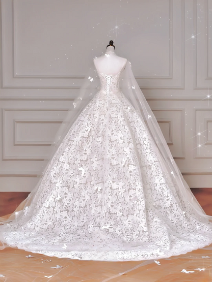 Timeless Ball Gown Strapless Lace Sleeveless With Flower Bridal Gowns Princess Wedding Dresses MP008