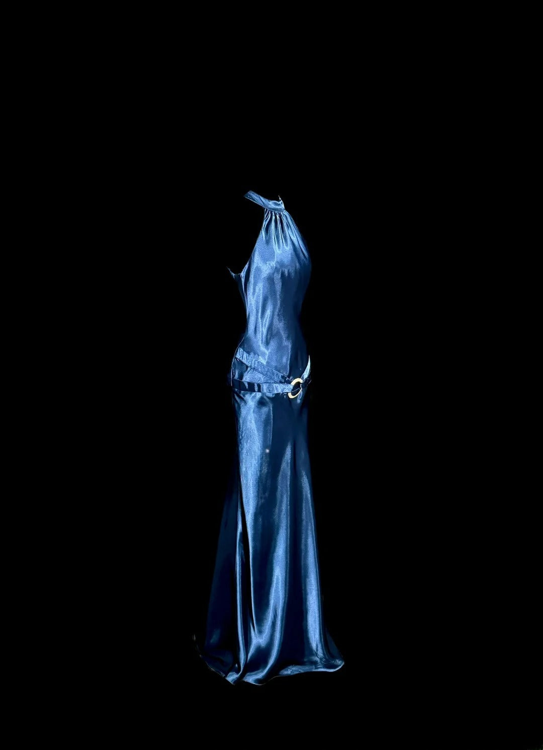 Modest Mermaid Halter Navy Blue Satin With Ruffles Backless Prom Dresses Long Formal Dress Graduation Gown MP505