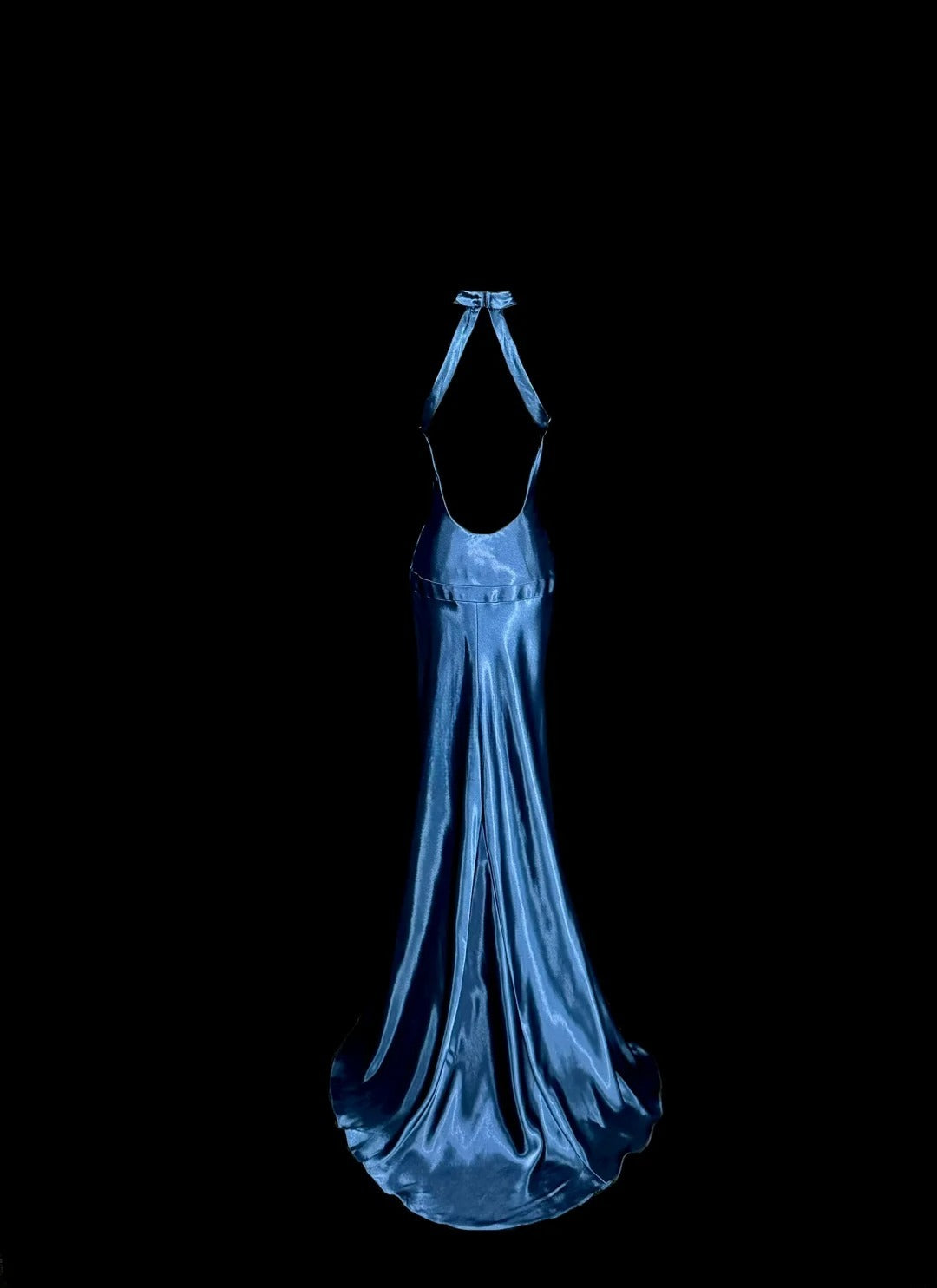 Modest Mermaid Halter Navy Blue Satin With Ruffles Backless Prom Dresses Long Formal Dress Graduation Gown MP505