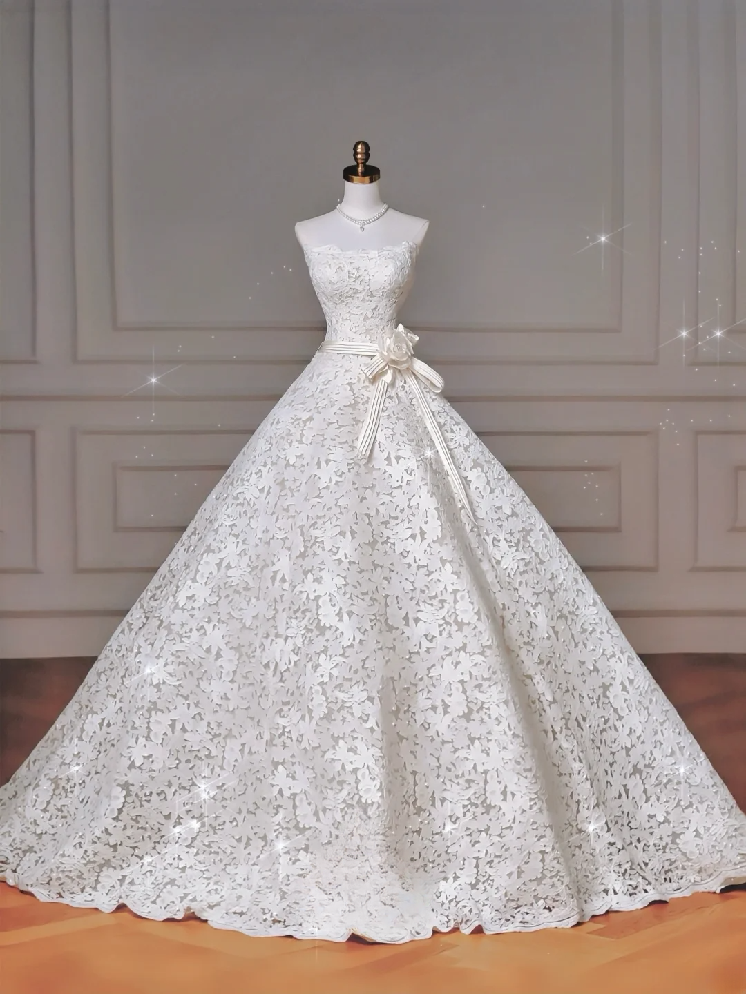 Timeless Ball Gown Strapless Lace Sleeveless With Flower Bridal Gowns Princess Wedding Dresses MP008