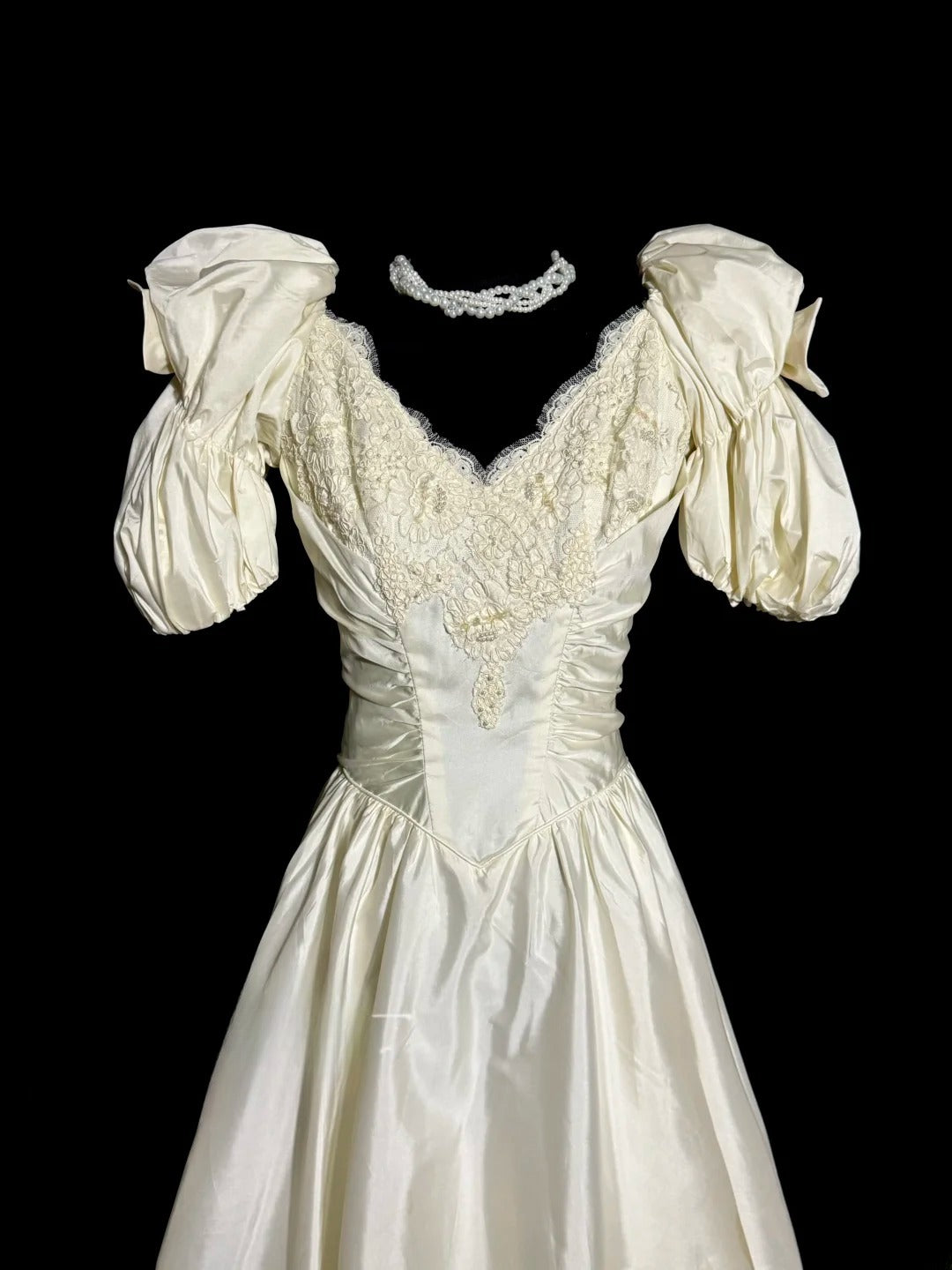 Vintage A-Linie V-Ausschnitt 1960er Elfenbein Spitze Teelänge Prinzessin Brautkleider MP506