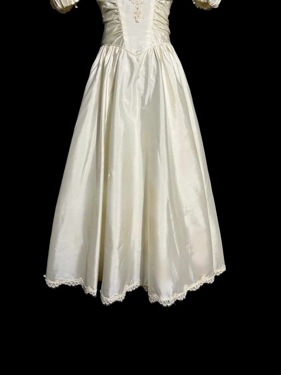 Vintage A-Linie V-Ausschnitt 1960er Elfenbein Spitze Teelänge Prinzessin Brautkleider MP506